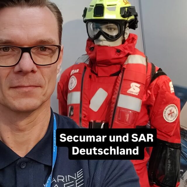 Saksan meripelastuksen kuivapuku ja pelastusliivit ovat #secumar @metstrade